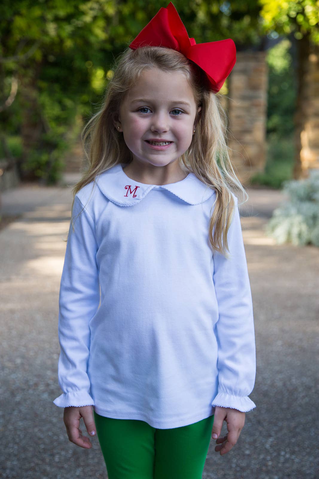 Girls Long Sleeve Peter Pan Collar Shirt - White: With Crotchet