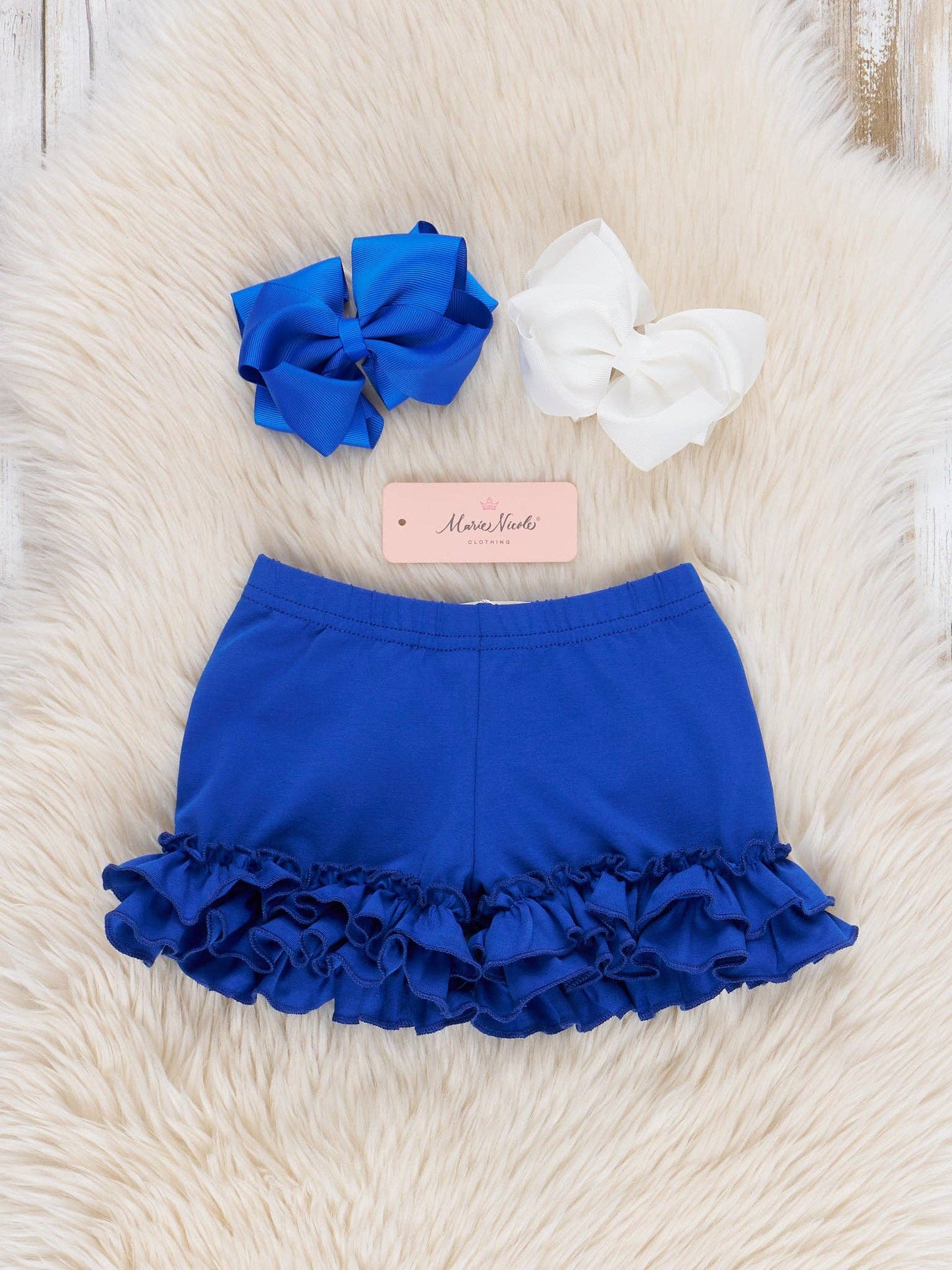 Cotton Ruffle Hem Shorts - Royal Blue: 6YRS