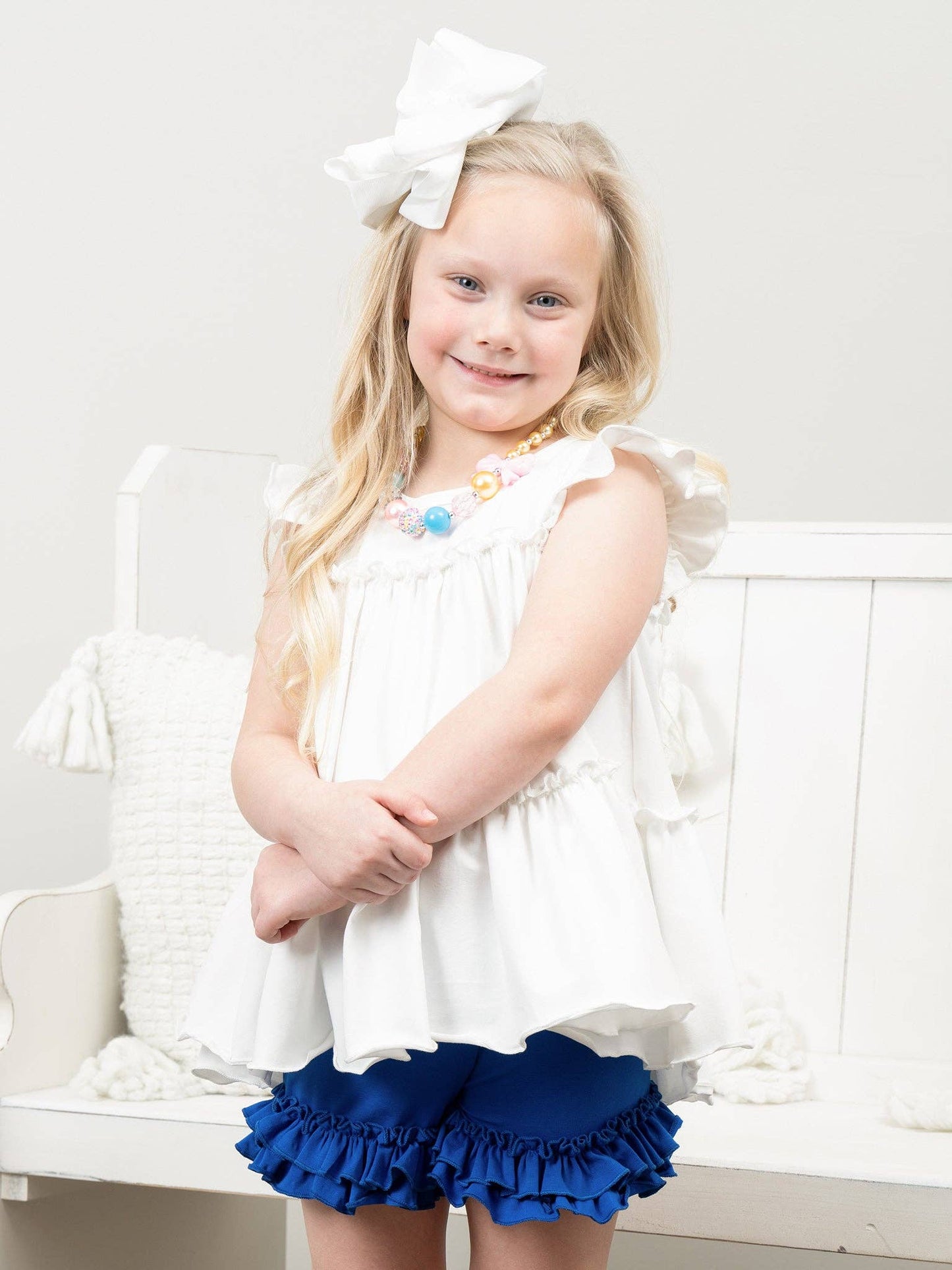 Cotton Ruffle Hem Shorts - Royal Blue: 4YRS