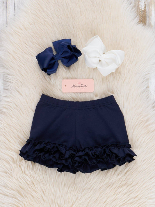 Cotton Ruffle Hem Shorts - Navy: 6YRS