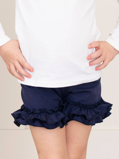 Cotton Ruffle Hem Shorts - Navy: 6YRS