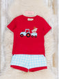 Little Tractor Helper Embroidered Plaid Outfit: S(2yrs)