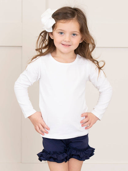 Cotton Ruffle Hem Shorts - Navy: 6YRS