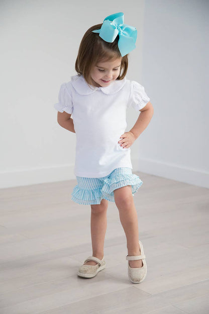 Girls White short Sleeve Peter Pan Collar Shirt - With Crotchet