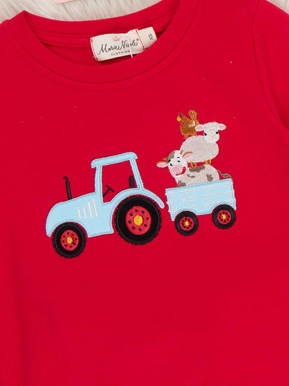 Little Tractor Helper Embroidered Plaid Outfit: S(2yrs)
