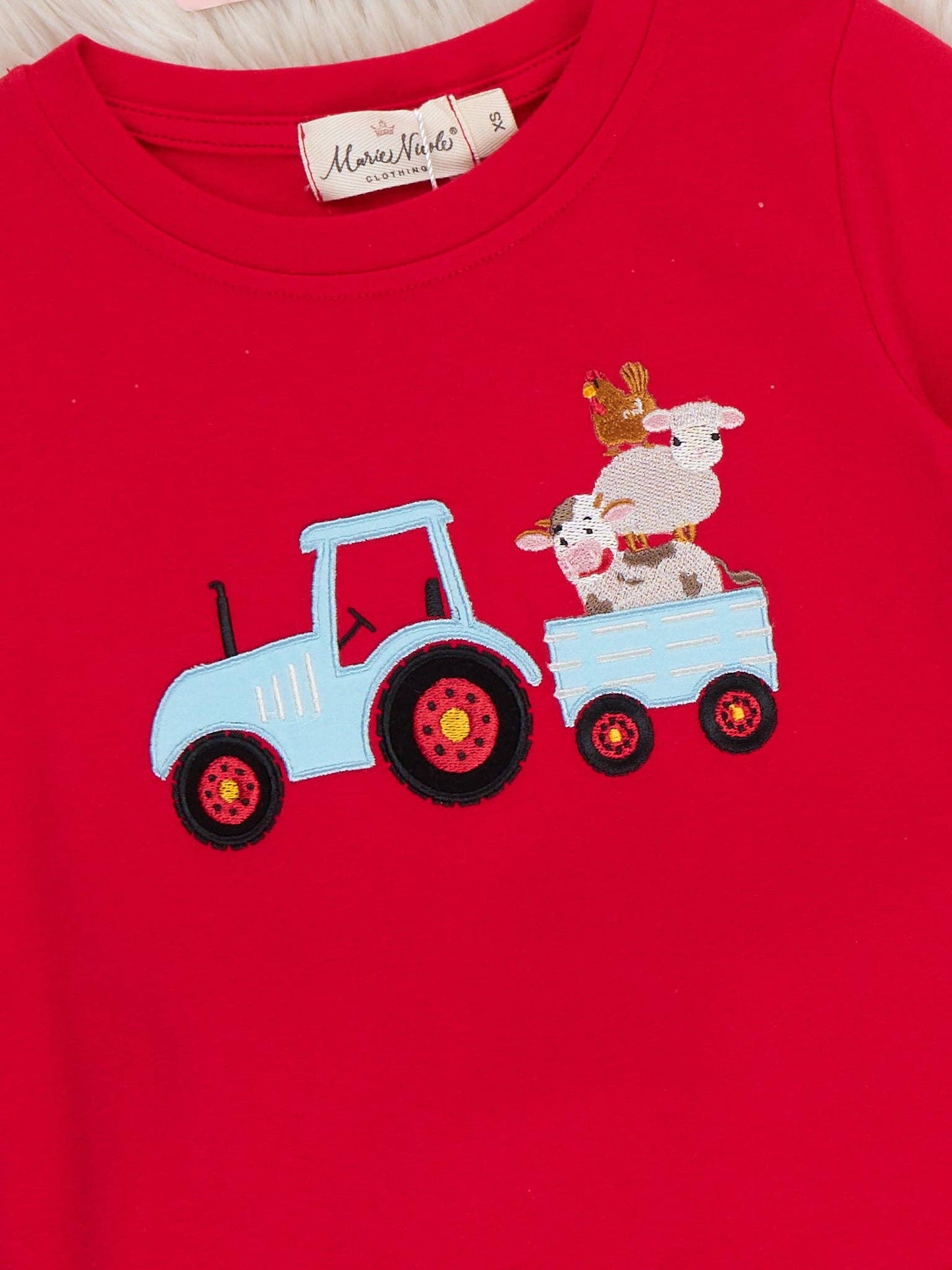 Little Tractor Helper Embroidered Plaid Outfit: XL(5yrs)