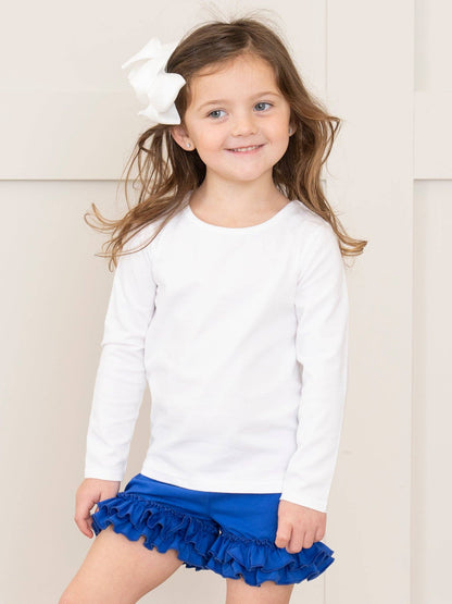 Cotton Ruffle Hem Shorts - Royal Blue: 4YRS