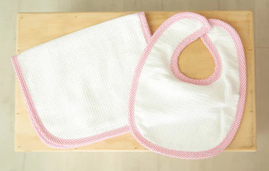 Seersucker Baby Burp Cloth & Bib Set