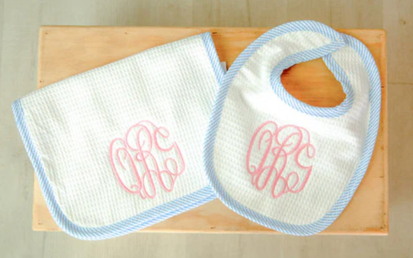 Seersucker Baby Burp Cloth & Bib Set