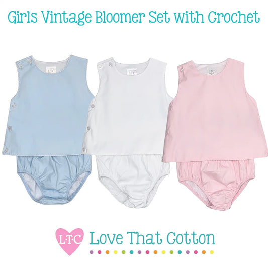 Girls Vintage Bloomer Set with Crochet