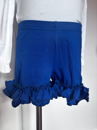 Cotton Ruffle Hem Shorts - Royal Blue: 4YRS