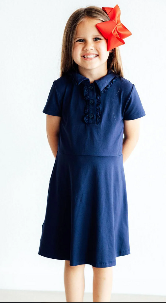 Recess Ready Polo Dress -Navy Blue