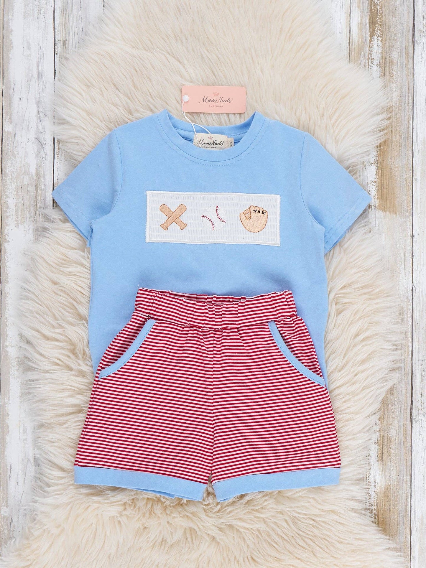 Home Run Batter Smocked Cotton Outfit: (5yrs)