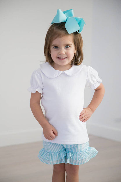 Girls White short Sleeve Peter Pan Collar Shirt - With Crotchet