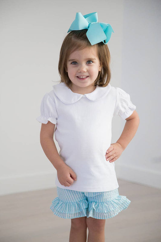 Girls short Sleeve Peter Pan Collar Shirt - White: 5t / With Crotchet