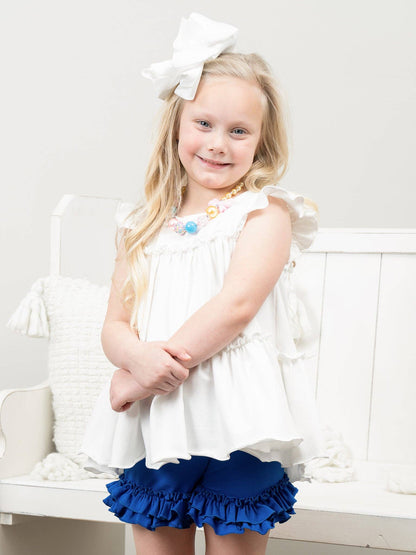 Cotton Ruffle Hem Shorts - Royal Blue: 6YRS