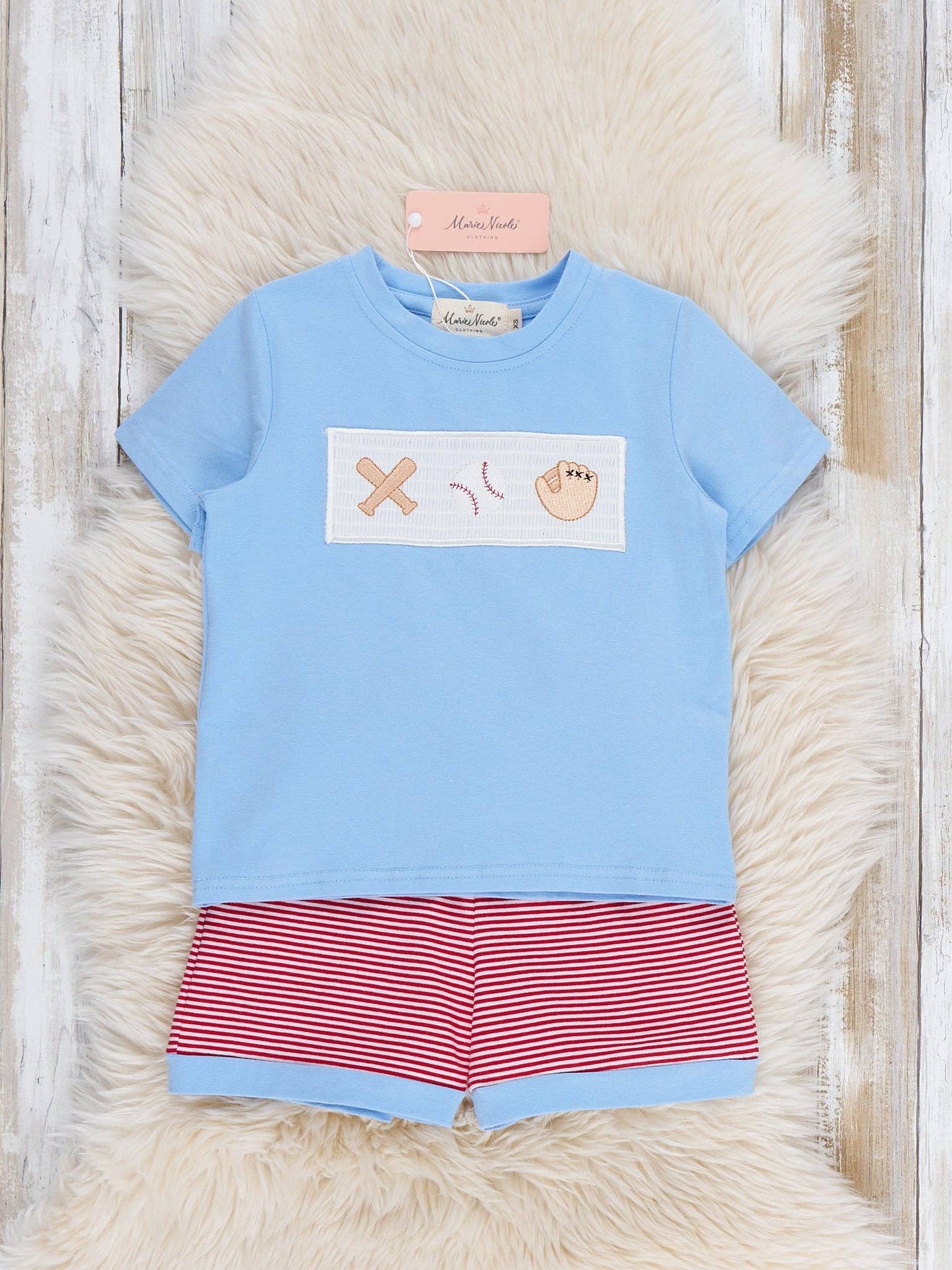 Home Run Batter Smocked Cotton Outfit: (5yrs)