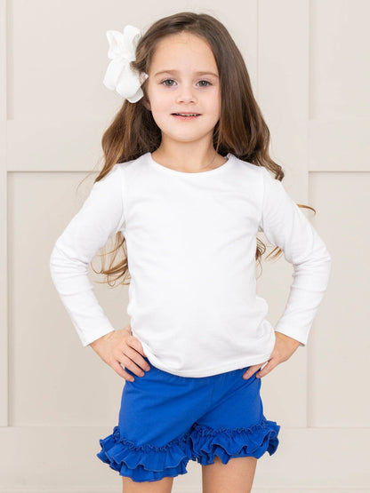Cotton Ruffle Hem Shorts - Royal Blue: 6YRS