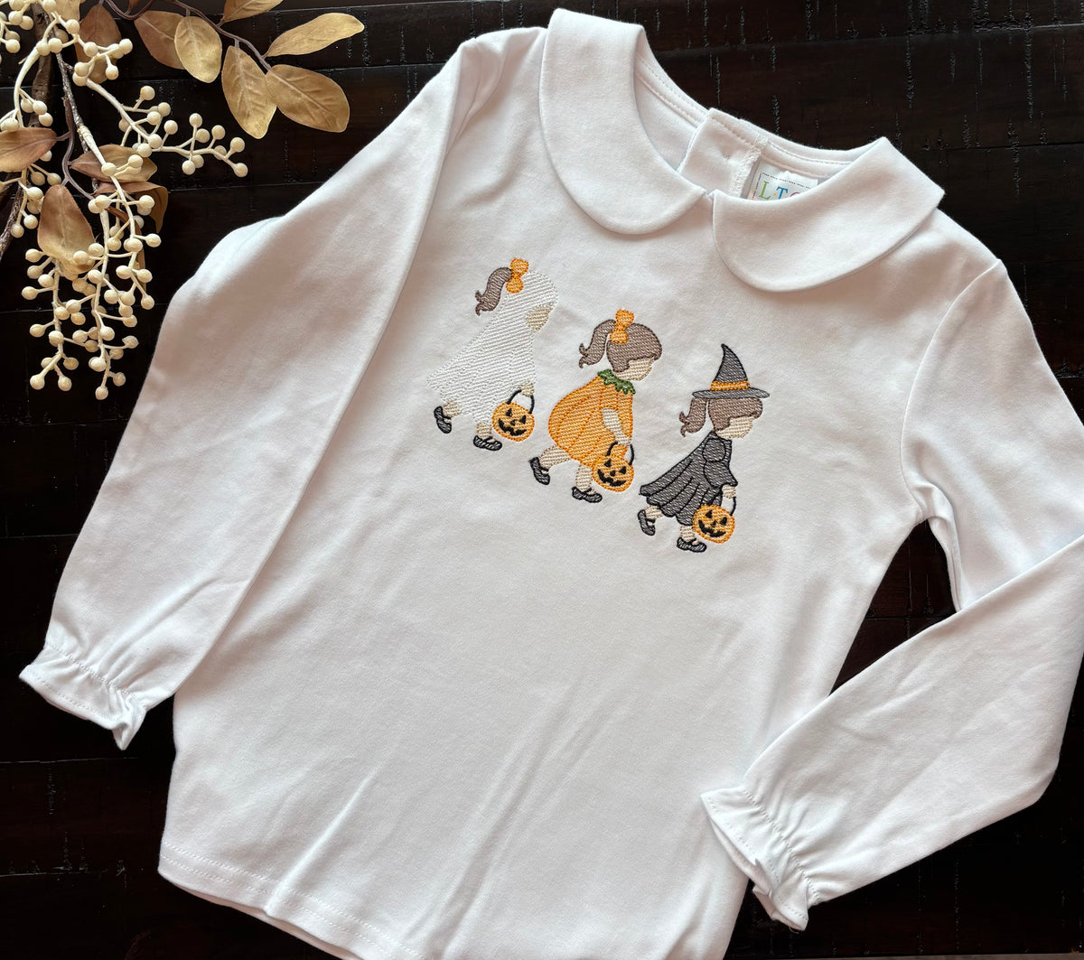 Girls Long Sleeve Peter Pan Collar Shirt - Halloween Girls