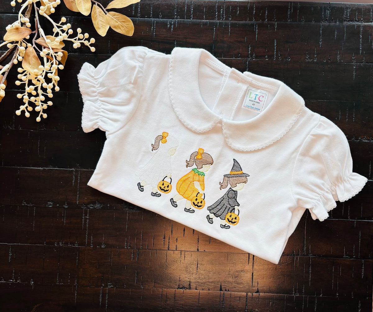 Girls Short Sleeve Peter Pan Collar Shirt - with Halloween Girls