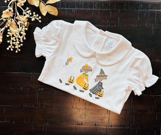 Girls Short Sleeve Peter Pan Collar Shirt - with Halloween Girls